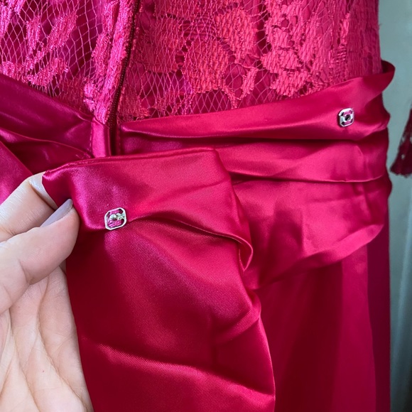 J.C. Penney Vintage 80s Pink Lace Satin Party Prom Dress size 11/12 - Picture 9 of 16